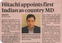 Business Standard covers the appointment of Hitachi India's new MD